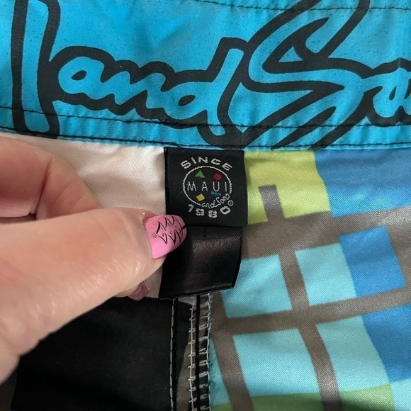 MAUI AND SONS Men's Sz 36 Blue Yellow Turquoise Black Geometric Boardshorts - Picture 5 of 6